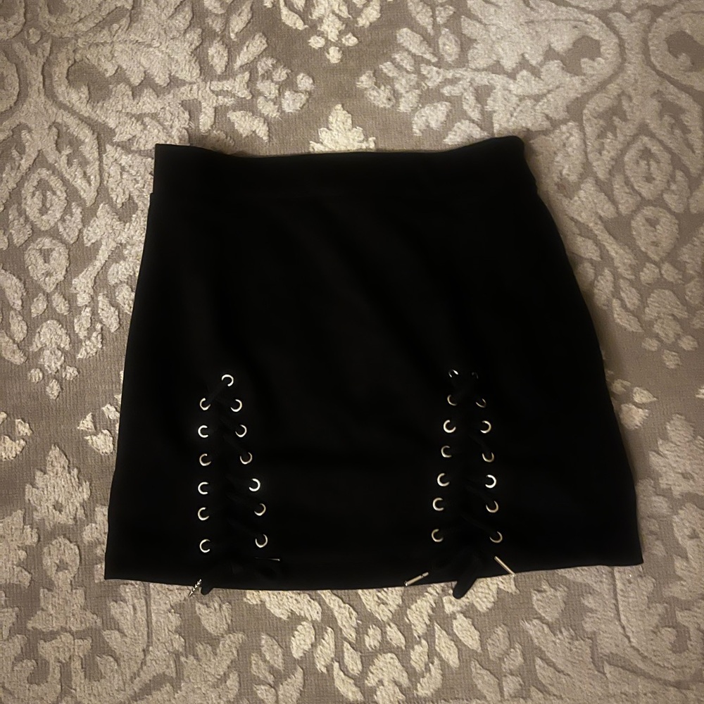 Black Lace-Up Mini Skirt